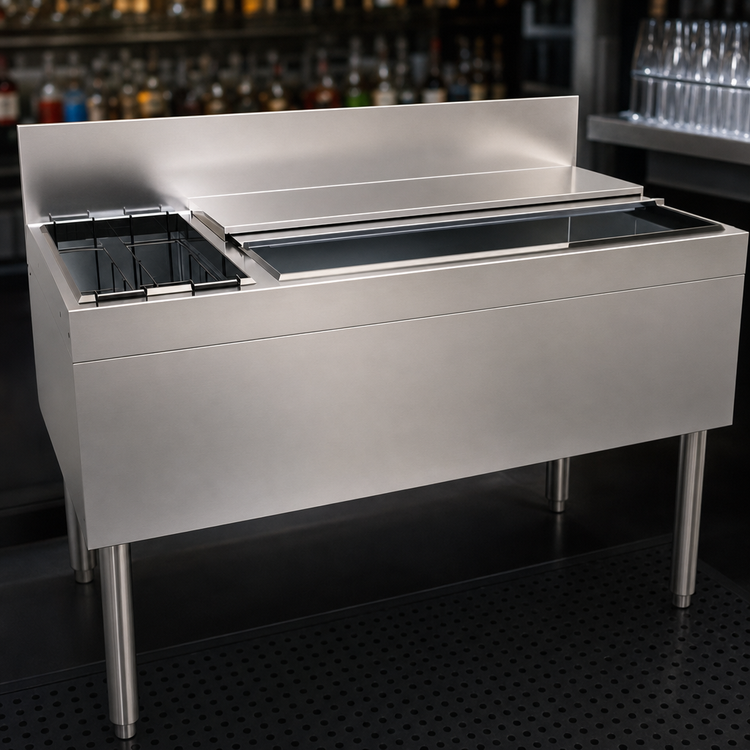 Product image #4 for Glastender 48-Inch Stainless Steel Underbar Ice Bin/Cocktail Unit with Left Bottle Well and 10-Circuit Cold Plate