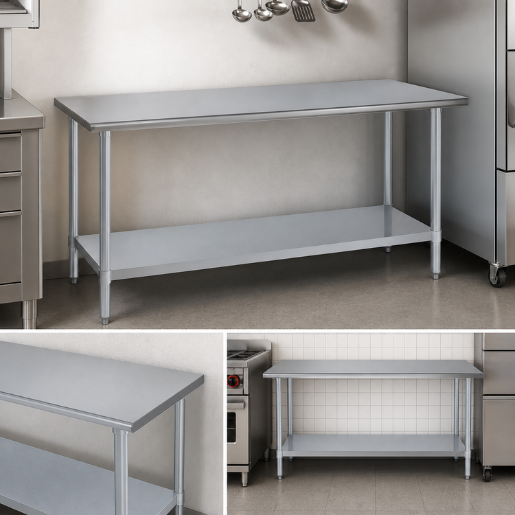 Product image #4 for Duke Stainless Steel Work Table with Galvanized Undershelf, 84 x 24 x 36 Inches, No Backsplash