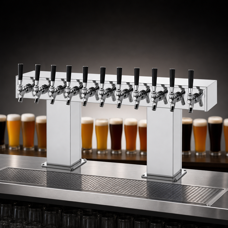 Product image #4 for Perlick 12-Faucet Bridge Tee Countertop Glycol-Cooled Draft Beer Tower, Polished Chrome