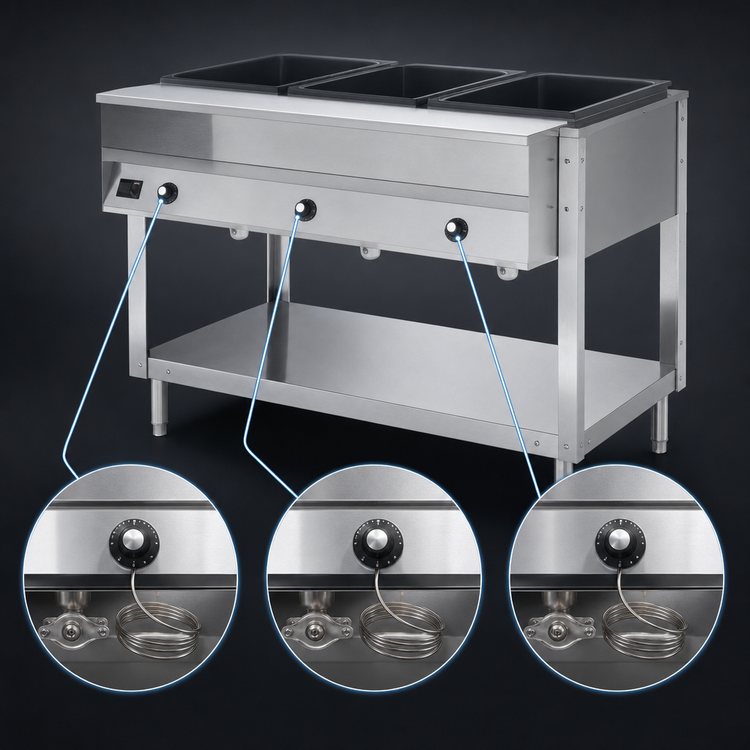 Product image #4 for Vollrath ServeWell® 3-Well Stationary Hot Food Table with Open Shelf Base, Stainless Steel