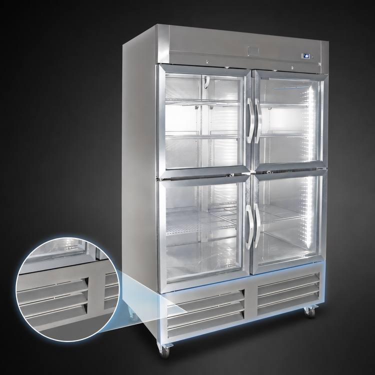 Product image #4 for Kelvinator Commercial 54-Inch Wide Full-Height Two-Section Reach-In Refrigerator with 4 Half Glass Doors, 49 Cu. Ft., Bottom Mount