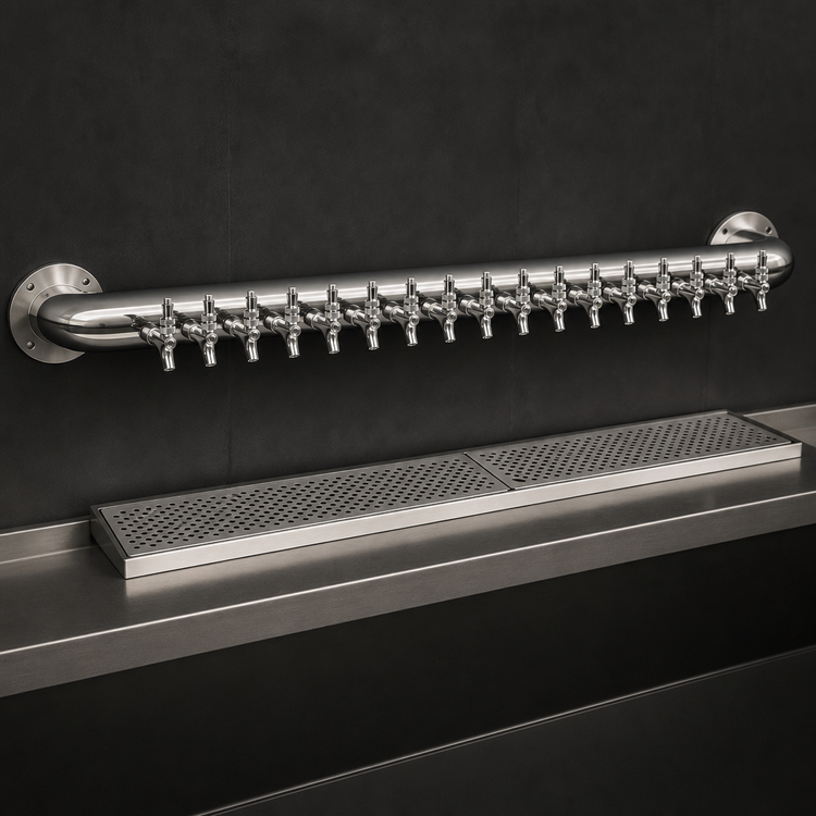 Product image #4 for Glastender 16-Faucet Pipe Wall Draft Dispensing Tower, Mirror Finish, Glycol-Cooled, Wall Mounted