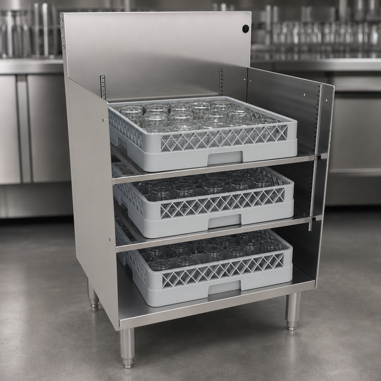 Product image #4 for Glastender 24-Inch Open Top Stainless Steel Underbar Glass Rack Storage Unit