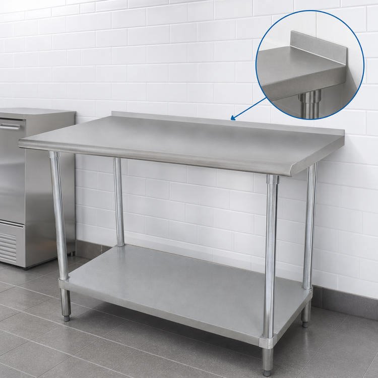 Product image #4 for Advance Tabco Stainless Steel Work Table with Galvanized Undershelf, 84 x 36 Inch, 1-1/2 Inch Rear Up-Turn
