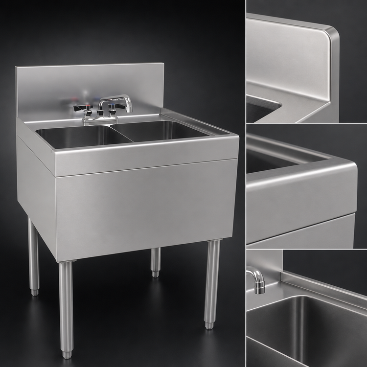 Product image #4 for Glastender DSB-24-S Two-Compartment Underbar Sink Unit with Deck-Mount Faucet, 24 Inch Wide x 24 Inch Deep