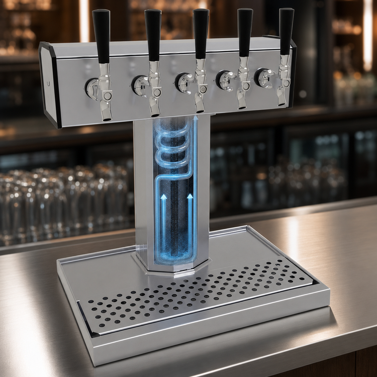 Product image #4 for Glastender Countertop Tee Draft Dispensing Tower, 5 Faucets, Glycol-Cooled, Stainless Steel