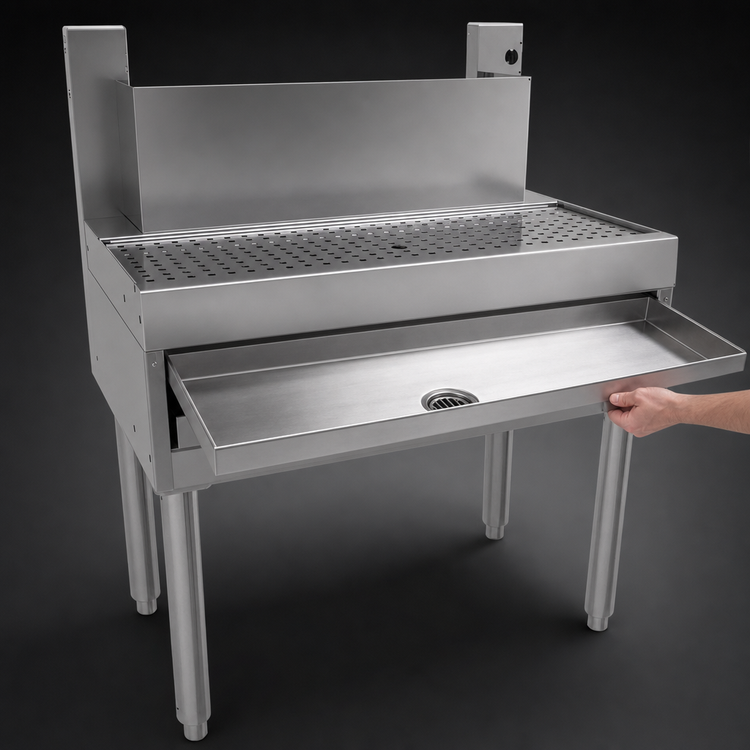 Product image #4 for 30-Inch Stainless Steel Underbar Beer Drainer with Tubing Chase and Lift-Out Perforated Insert