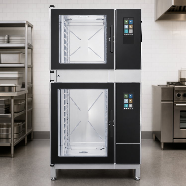 Product image #4 for Blodgett INVOQ Double-Stacked Electric Boilerless Combi Oven Steamer, 62BLE Over 102BLE, 16-Pan Capacity