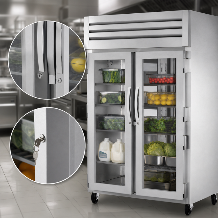 Product image #4 for True SPEC SERIES Two-Section Pass-Thru Reach-In Refrigerator with Locking Front and Rear Glass Doors