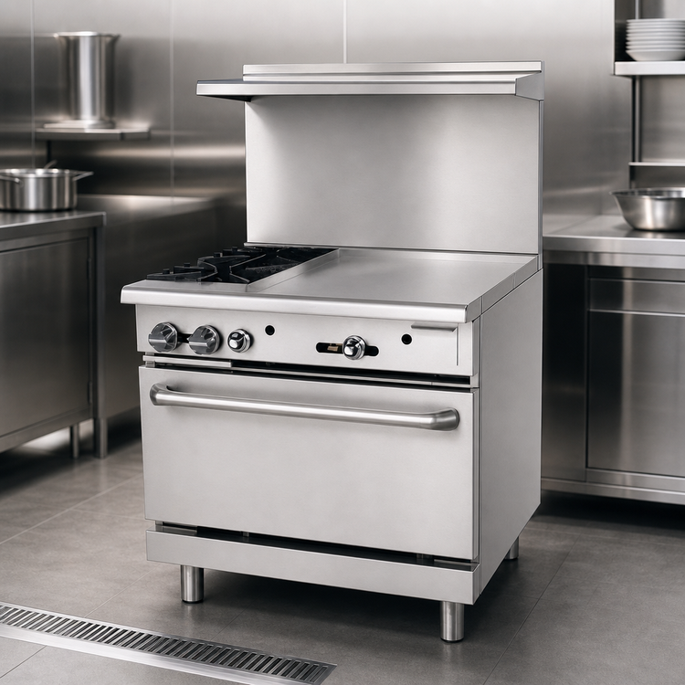 Product image #4 for Turbo Air Radiance 36-Inch Natural Gas Combination Restaurant Range with 24-Inch Left Griddle, 2 Open Burners, and Standard Oven