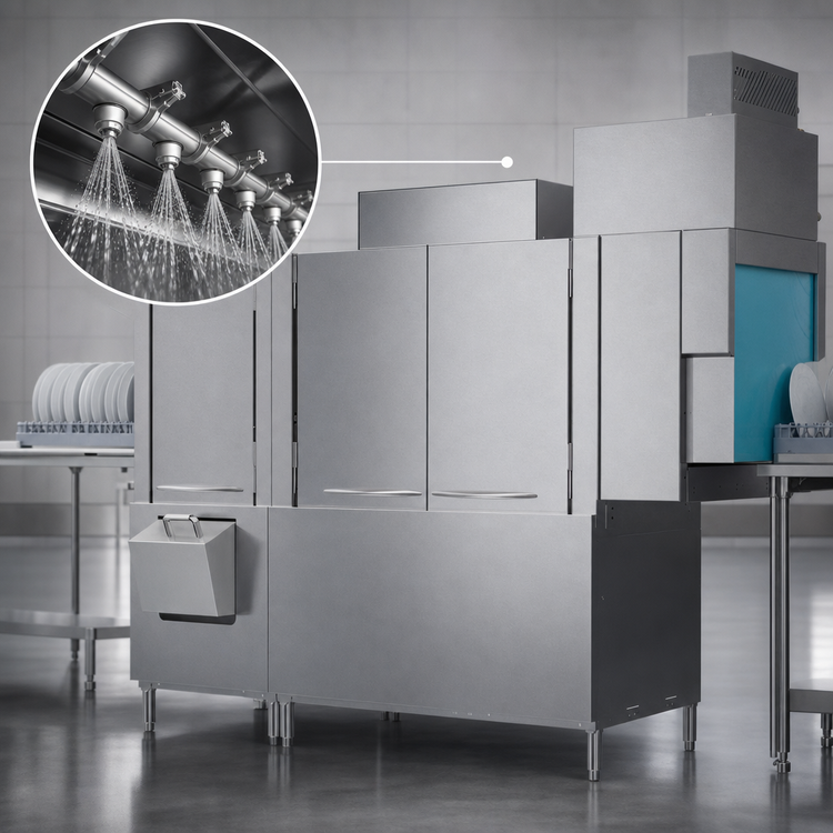 Product image #4 for Champion E-Series DualRinse Pro Series 76-Inch High-Temp Electric Rack Conveyor Dishwasher with Heat Recovery