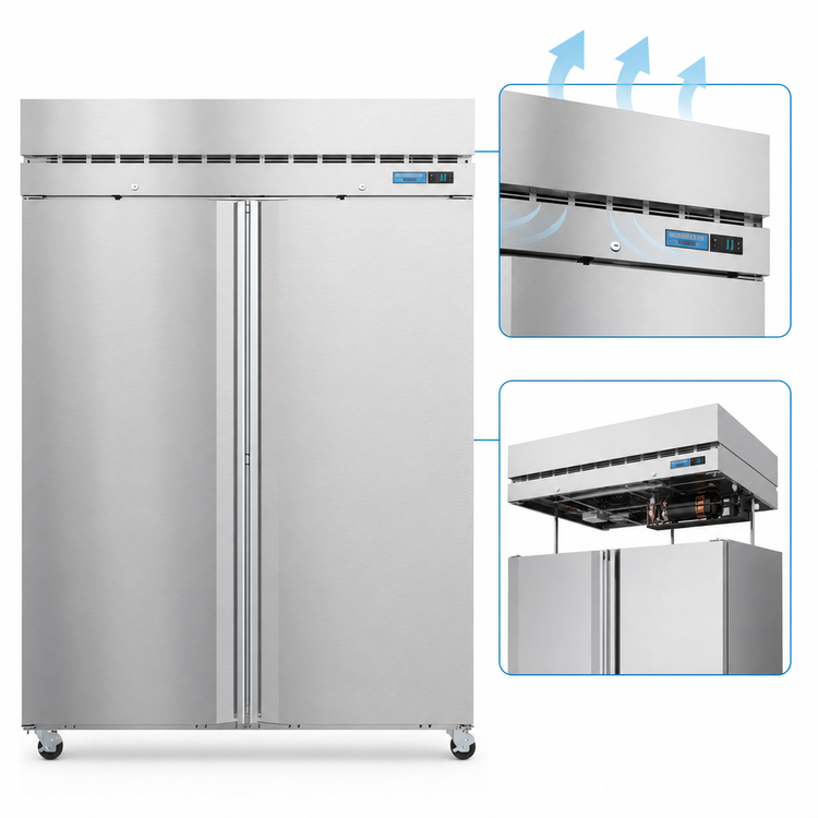 Product image #4 for Hoshizaki Steelheart Two-Section Reach-In Freezer with Full Solid Doors, 50.37 Cu. Ft., Top-Mounted Self-Contained