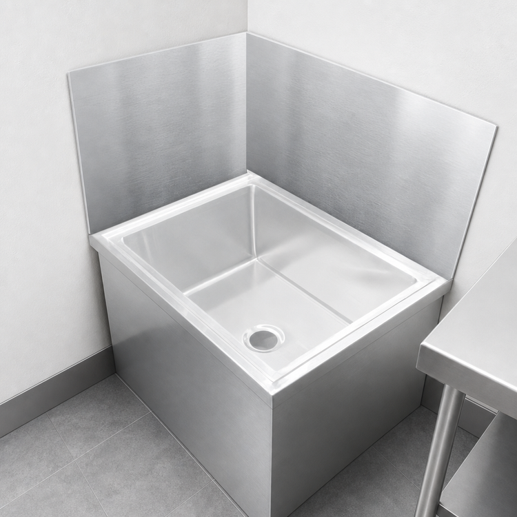 Product image #4 for John Boos Mop Sink Wall Guard Wainscoting, Rear & Left, 20 x 16 Bowl, 16 Gauge Stainless Steel