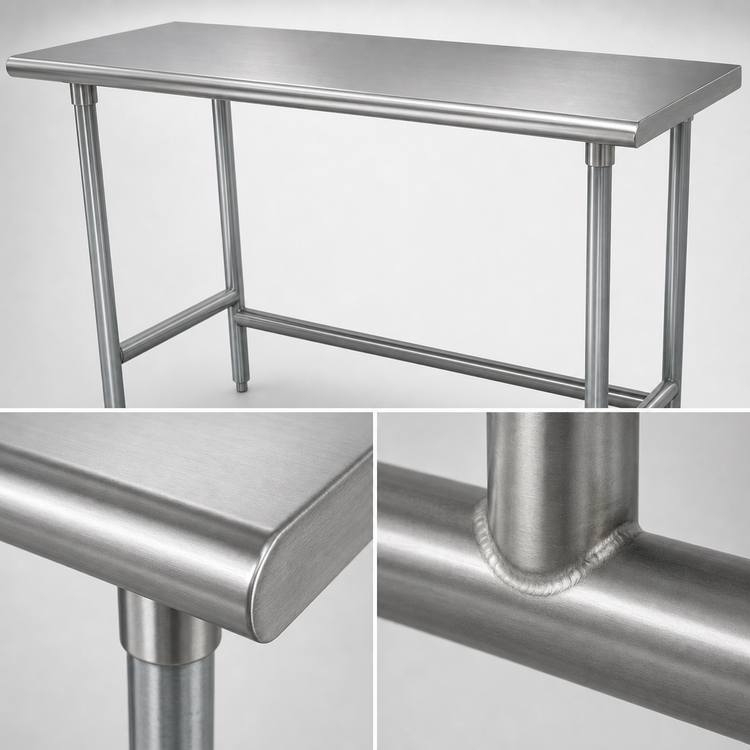 Product image #4 for Advance Tabco TAG-369 108-Inch x 36-Inch Flat Top Work Table, 16-Gauge 430 Stainless Steel Top, Galvanized Open Base