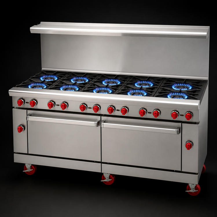 Product image #4 for American Range 72-Inch Gas Restaurant Range with Left Griddle, 8 Open Burners, Left Standard Oven, and Storage Base