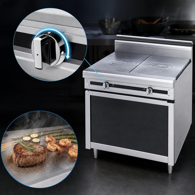 Product image #4 for Titan Heavy Duty 18" Gas French Hot Top Range with Cabinet Base