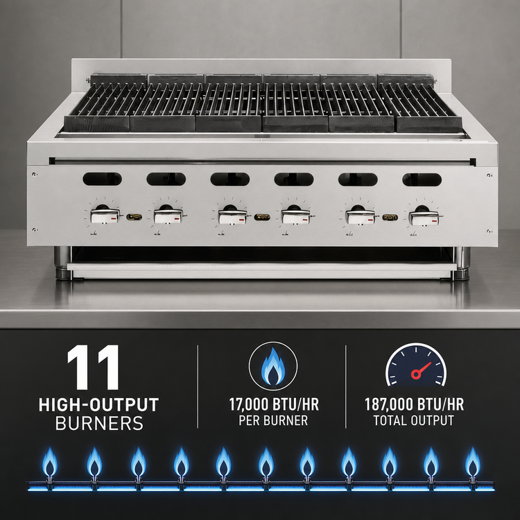 Product image #4 for Vulcan Achiever VACB60 Heavy Duty Countertop Radiant Gas Charbroiler, 62-1/8 Inch, 11 Burners