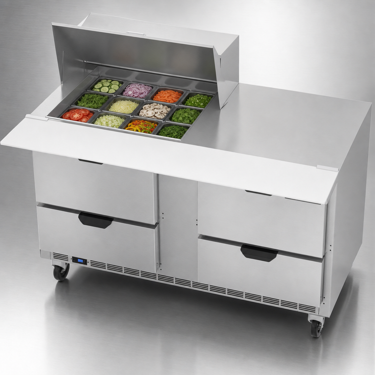 Product image #5 for Beverage-Air Two-Section Mega Top Refrigerated Prep Table with 4 Drawers, 12-Pan Top, 60-Inch