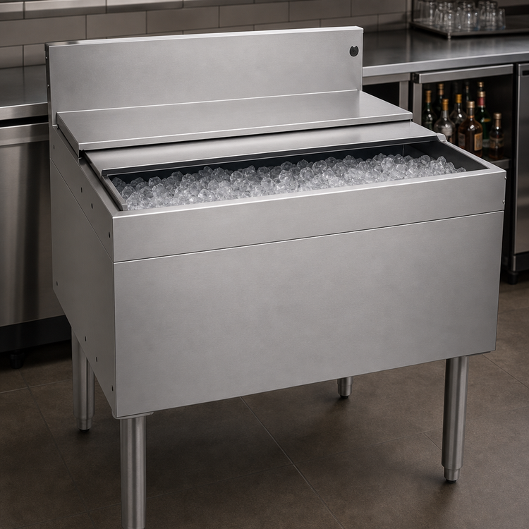 Product image #4 for Glastender Underbar Stainless Steel Ice Bin with 10-Circuit Cold Plate, 30" x 24", 106 lb. Capacity