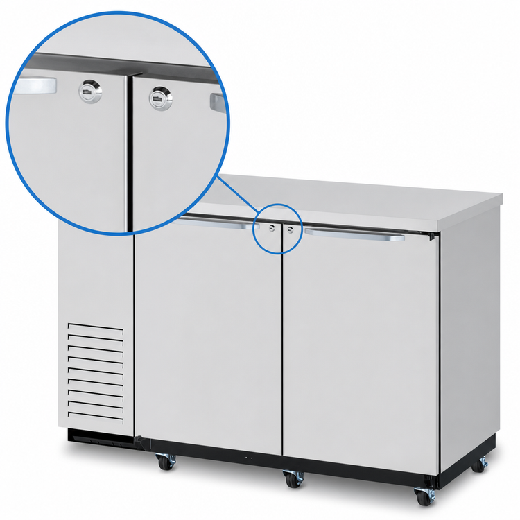 Product image #4 for Turbo Air Super Deluxe Two-Section Back Bar Cooler with 2 Solid Doors, 19 Cu. Ft., Side-Mounted Self-Contained Refrigeration