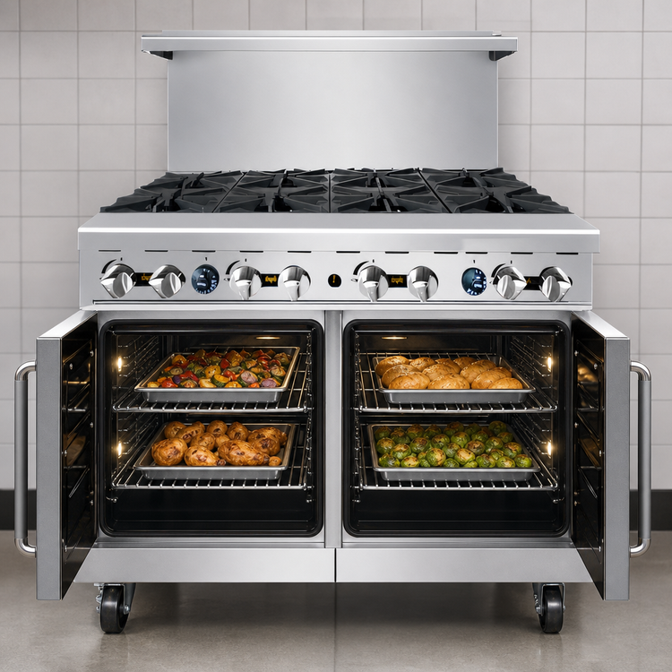 Product image #4 for CookRite 48-Inch Natural Gas Commercial Gas Range with 8 Open Burners and 2 Space Saver Ovens