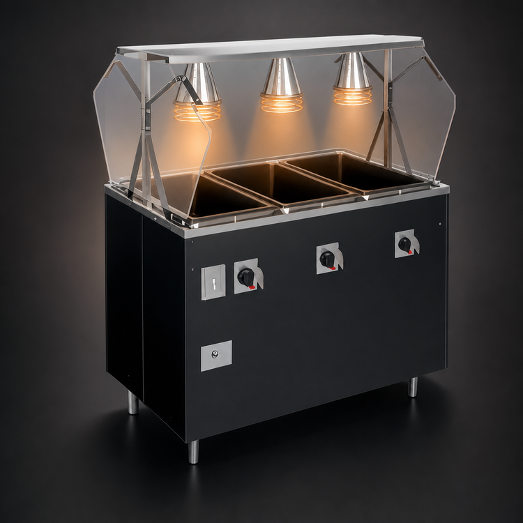 Product image #4 for Vollrath 2-Series Affordable Portable 3-Well Hot Food Station with Buffet Breath Guard and Lights