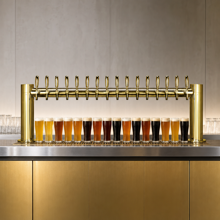 Product image #4 for Metropolis H-Style Countertop Glycol-Cooled 16-Faucet Draft Beer Tower, 56 Inch Wide, PVD Brass Finish
