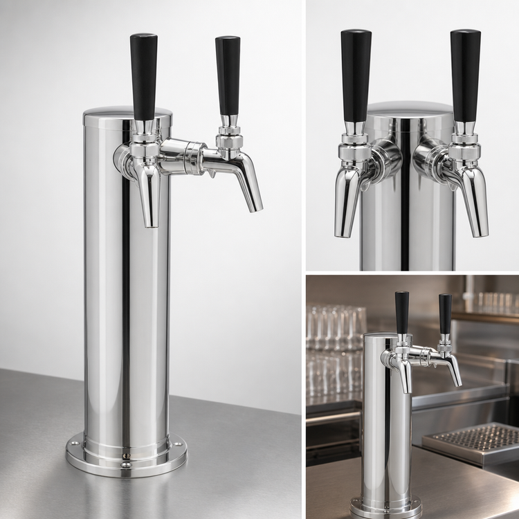 Product image #4 for Perlick Air-Cooled Countertop Draft Arm Beer Tower with 2 Faucets, Polished Chrome