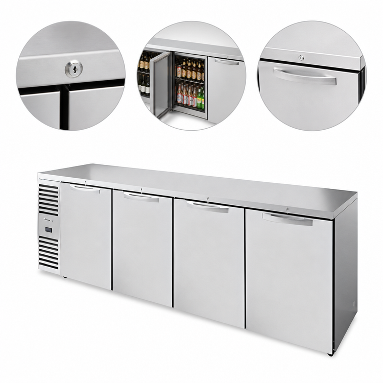 Product image #4 for True Premier Bar 108-Inch Four-Section Refrigerated Back Bar Cooler with Solid Locking Doors