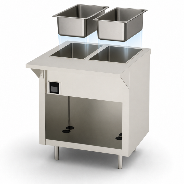 Product image #4 for Duke Thurmaduke Electric Ganged Waterless Well Food Warmer, 2-Well, Stainless Steel Top, Open Storage Base