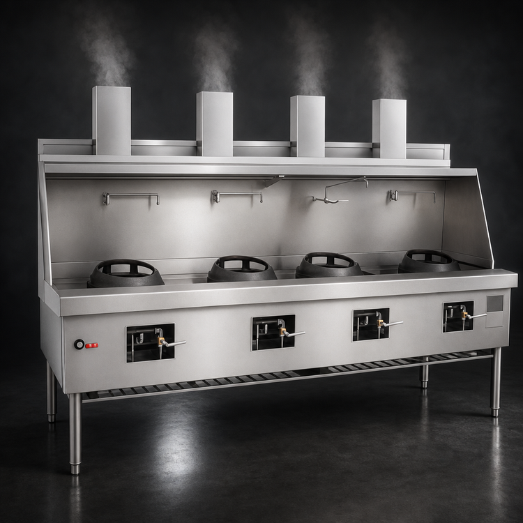 Product image #4 for MasterRange Four-Chamber Gas Wok Range with Flue, Stainless Steel Sides