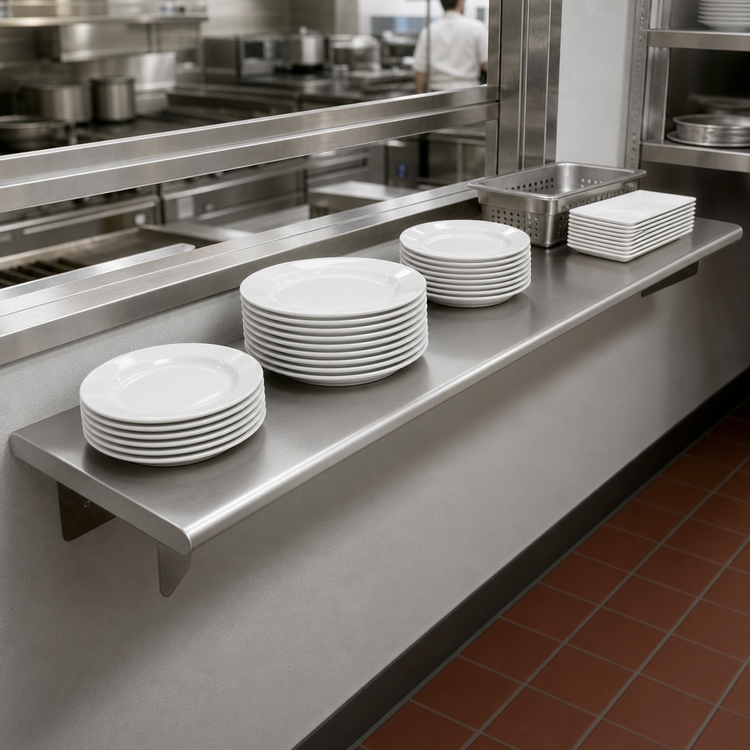Product image #4 for Eagle Group Pass-Thru Wall Shelf, 108 Inch W x 18 Inch D, 10 Inch Max Wall Thickness, 304 Stainless Steel
