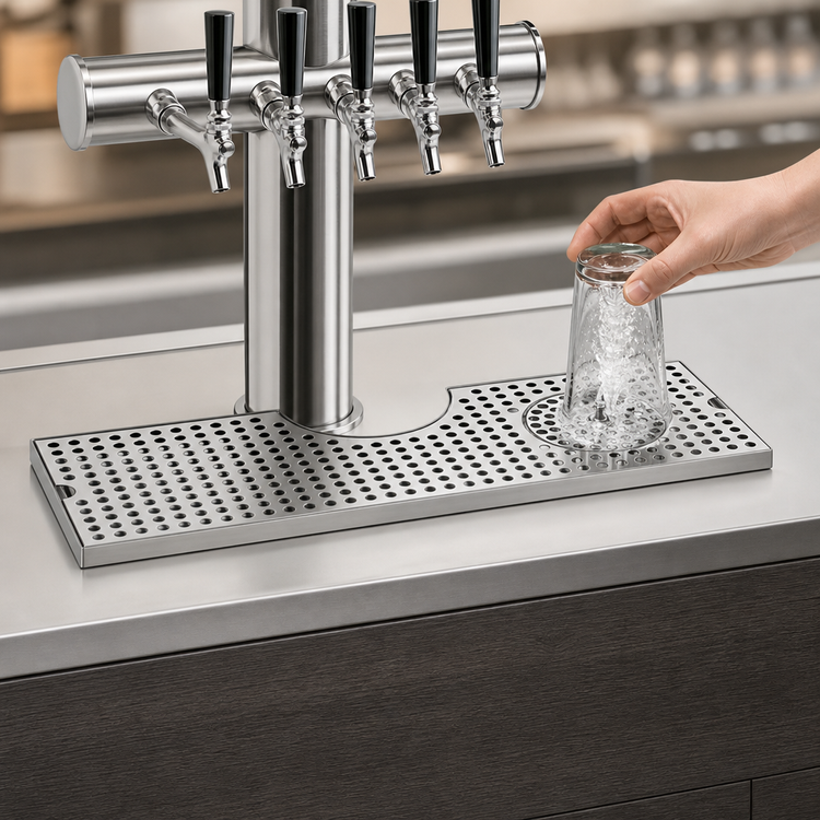 Product image #4 for Micro Matic Surface Mount Stainless Steel Drip Tray Trough with Integral Glass Rinser for Metropolis T Draft Towers, 34-Inch