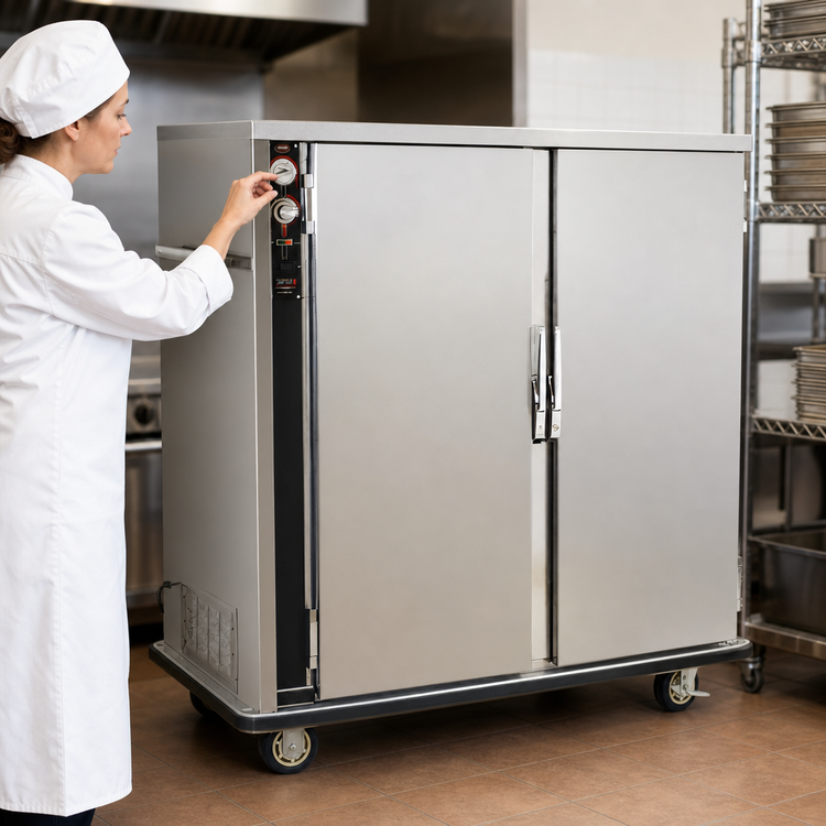Product image #4 for FWE Mobile Insulated Heated Holding Cabinet with Humi-Temp Heat System, 2 Solid Doors, and 20 Universal Tray Slides