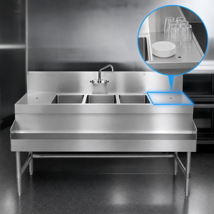 Product image #4 for Spec-Bar 48-Inch Three-Compartment Underbar Sink Unit with Right Drainboard and Faucet