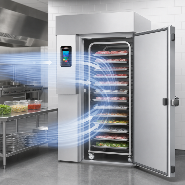 Product image #3 for HURRiCHiLL Roll-In Remote Blast Chiller/Shock Freezer, 24 Pan Capacity, Right-Hand Hinged