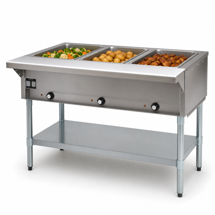 Product image #4 for Eagle Group SDHT3-240-3 48-Inch Stationary Electric Hot Food Table, Open Base, 3 Dry Wells, 240V 3-Phase