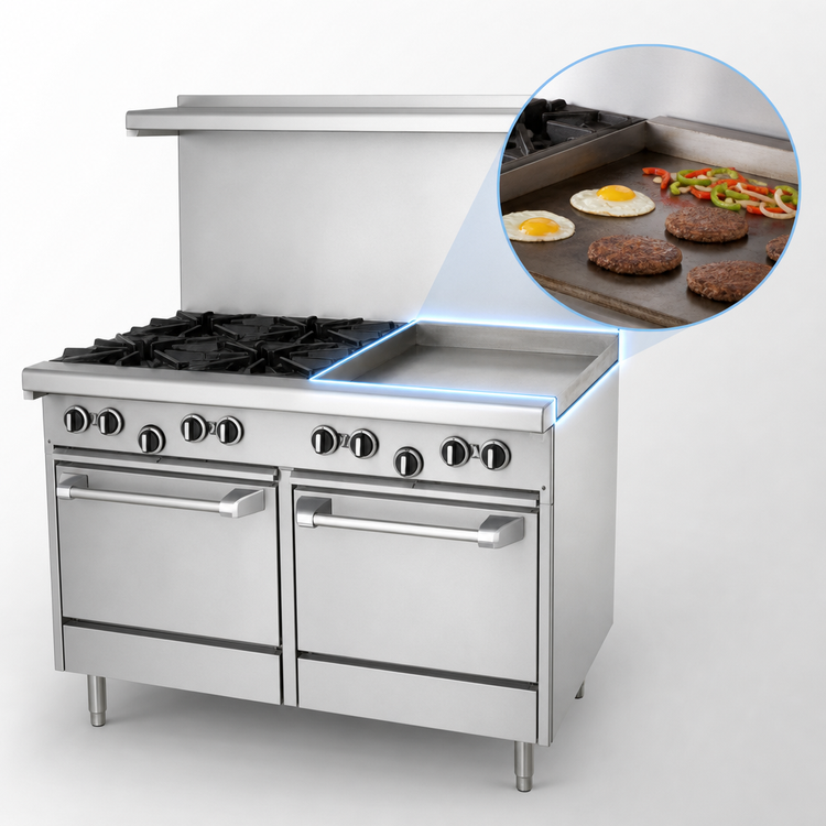 Product image #4 for Garland US Range U-Series 48-Inch Natural Gas Restaurant Range with 4 Open Burners, 24-Inch Griddle, and 2 Space-Saver Ovens