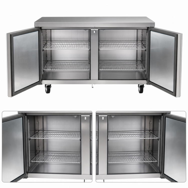 Product image #4 for Delfield 64-Inch Two-Section Refrigerated Worktop Refrigerator with 2 Doors