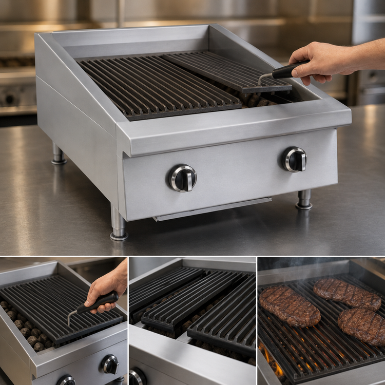 Product image #4 for Garland 24-Inch Countertop Gas Charbroiler with Ceramic Briquettes and Adjustable Cast Iron Grates