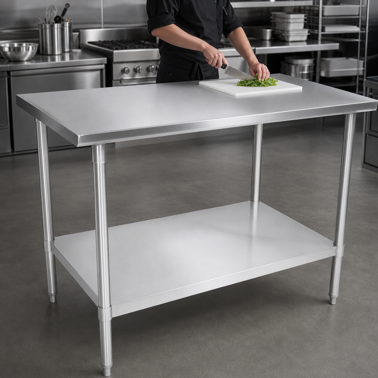 Product image #4 for John Boos Stallion 84 Inch x 36 Inch 14-Gauge Stainless Steel Flat Top Work Table with Galvanized Undershelf