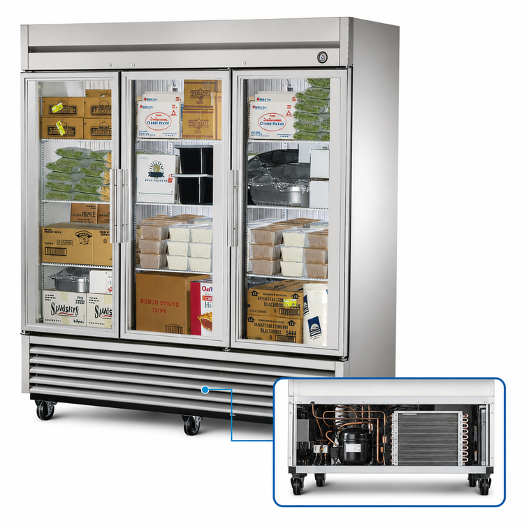 Product image #4 for True 3-Section Reach-In Glass Door Freezer with Triple-Pane Doors, -10°F, Self-Contained Bottom-Mount Refrigeration