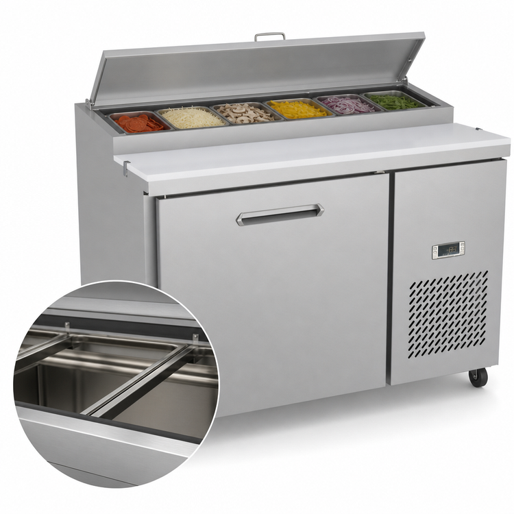 Product image #4 for Kelvinator Commercial Refrigerated Pizza Prep Table, 1-Section, 47-3/8-Inch Wide, 12 Cu. Ft., 1-Door, Side-Mounted Self-Contained Refrigeration