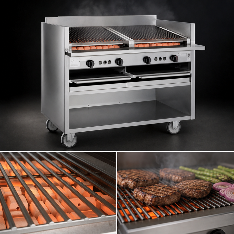 Product image #4 for Magikitch'n FM-SMB-624 24-Inch Floor Model Gas Coal Charbroiler with Adjustable Tilt Round Rod Grate