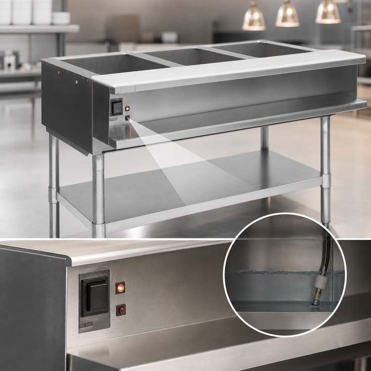 Product image #4 for Eagle Group SWT3-240 Electric Water Bath Hot Food Table, 48 Inch, 3 Open Wells, Open Cabinet Base