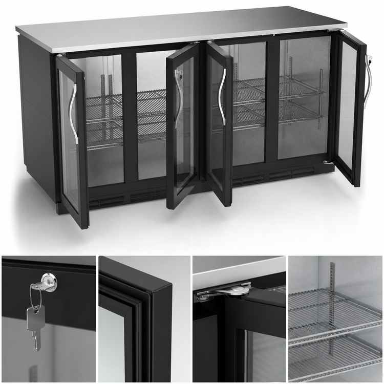 Product image #4 for Beverage-Air BB48HC-G-PT-B 48-Inch Two-Section Pass-Thru Back Bar Refrigerator with 4 Glass Doors and Stainless Steel Top