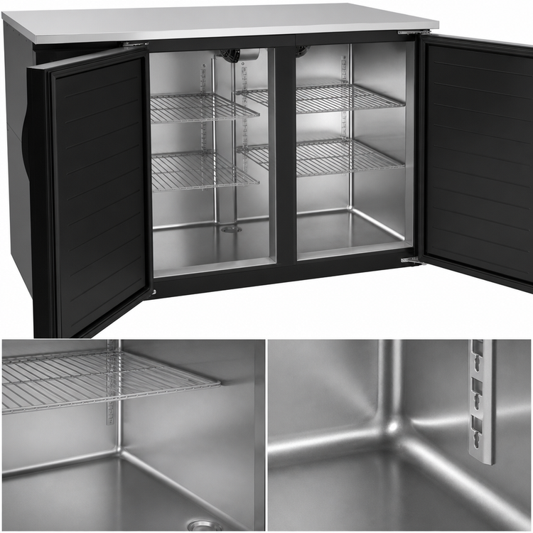 Product image #4 for 48-Inch Two-Section Food-Rated Solid Door Back Bar Refrigerator with Stainless Steel Top