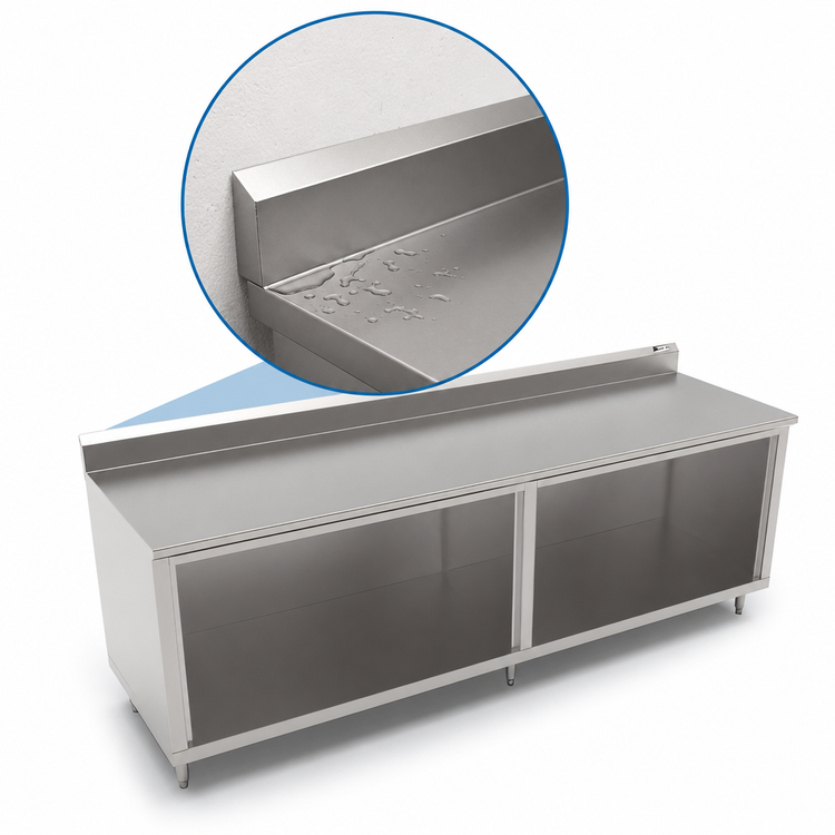 Product image #4 for John Boos 96 Inch Stainless Steel Underbar Work Table with Open Front Cabinet Base and 5-Inch Backsplash