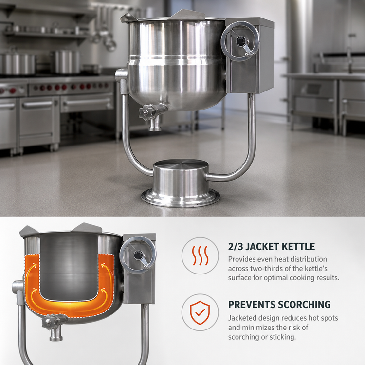 Product image #4 for Crown DPT-20 20 Gallon Direct Steam 2/3 Jacket Tilting Kettle with Pedestal Base