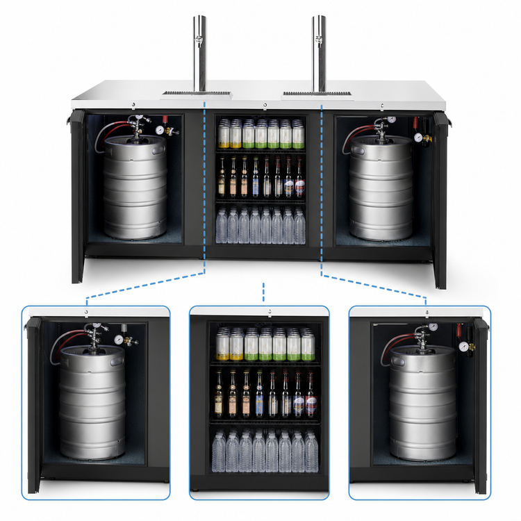 Product image #4 for True Premier Bar 84-Inch Three-Section Pass-Thru Refrigerated Draft Bar Cooler